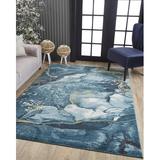 White 59 x 39 x 0.5 in Area Rug - Everly Quinn Blue Sage Abstract Stone Modern Area Rug Polypropylene | 59 H x 39 W x 0.5 D in | Wayfair