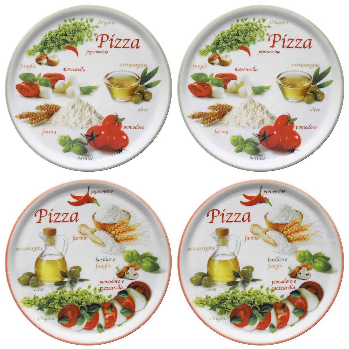 4er Set Pizzateller Napoli Pizzafoods grün + rot 33cm - 04018#ZP1 + 04018#ZP2 Image