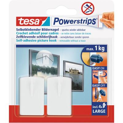 tesa® Bilder-Nagel, 2er Set - Klebenagel für Bilderrahmen, 1 kg Haltekraft - mit tesa Powerstrips®