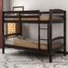 Solid Wood Twin Over Twin Size Bunk Bed with Full-Length Guardrail and Build-in Ladder, 80.51"L x 42.13"W x 59.25"H