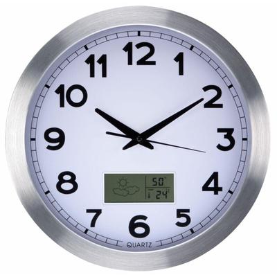 Aluminium-wanduhr mit lcd, thermometer, hygrometer & wettervorhersage - ø 35 cm Image