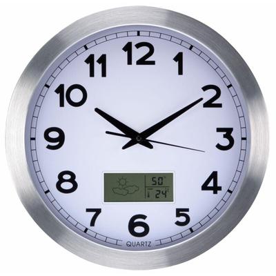 Aluminium-wanduhr mit lcd, thermometer, hygrometer & wettervorhersage - ø 35 cm