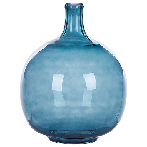 Dekovase Blau / Transparent 31 cm aus Glas mit Glänzender Oberfläche Wohnartikel Wohnung Zubehör Dekogefäß Rund Moderner Glamouröser Stil