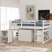 Twin Size Solid Pine Wood Loft Bed with Rolling Portable Desk, Storage Drawers and Bookshelf