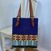 Anthropologie Bags | Anthropologie Jasper & Jeera Beaded Canvas & Leather Strap Tote | Color: Blue/Purple | Size: 13” By 15” Strap Drop 11”