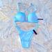 Victoria's Secret Swim | New 32b Small Shine Strap Bombshell Add 2 Cups Swim Top Logo Crystals Swim | Color: Blue/Silver | Size: 32b