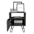 " Vienna Night Stand With Two Shelves, One Door Drawer, And Four Steel Legs In Smoky Oak - FM Furniture FM7036MLI"