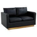 LeisureMod Nervo Modern Mid-Century Upholstered Leather Loveseat with Gold Frame in Black - LeisureMod NS55BL-L