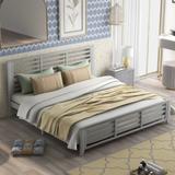 Simple and Modern Platform Bed with Horizontal Strip Hollow Shape, Head and Foot Board, King Size, Gray （New）