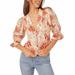 Free People Tops | Free People I Found You Puff Sleeve V-Neck Button Front Floral-Printed Top Nwt | Color: Cream/Tan | Size: M