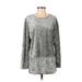 Teddi Sweatshirt: Scoop Neck Covered Shoulder Gray Solid Tops - Women's Size Small