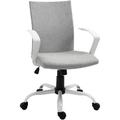 Chaise de bureau ergonomique hauteur réglable pivotante 360° piètement acier blanc lin gris clair