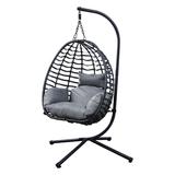 Clihome Outdoor Rattan Wicker Swing Chair With Stand for Balcony - 37"Lx35"Dx78"H
