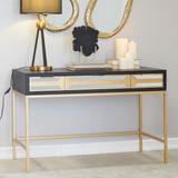 Black Wooden 3 Drawers Desk with Mirrored Front and Outlet
