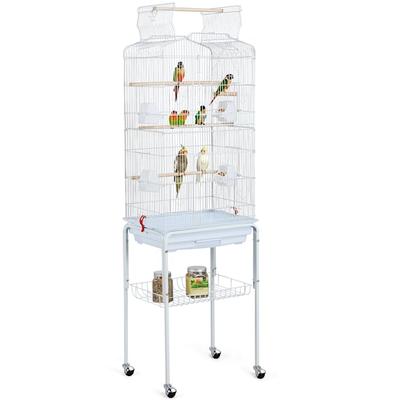Topeakmart White Open Top Metal Bird Cage with Rolling Stand, 64" H