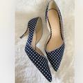 J. Crew Shoes | J.Crew D'orsay Colette Denim Navy Blue White Polka Dot Heels Size 10 Italy $280 | Color: Blue/White | Size: 10