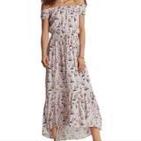 American Eagle Outfitters Dresses | Ae Maxi Dress American Eagle Off Shoulder Floral Dress Nwt Blush Blushed Mauve | Color: Blue/Pink | Size: Xs