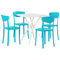 Gartenmöbel Set Weiß / Blau aus Kunststoff Tisch Quadratisch mit 4 Stühlen Stapelbar Praktisch Klein Outdoor Terrasse Balkon Garten Möbel