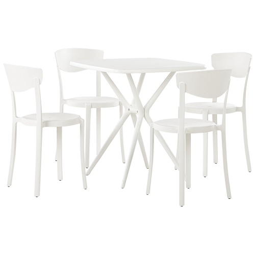 Gartenmöbel Set Weiß aus Kunststoff Tisch Quadratisch mit 4 Stühlen Stapelbar Praktisch Klein Outdoor Terrasse Balkon Garten Möbel