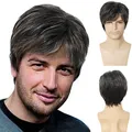 GNIMEGIL – perruque synthétique marron pour homme postiche mixte gris argenté 10 coupes de cheveux