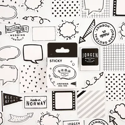 Mini autocollants décoratifs en noir et blanc ensemble de stickers pour scrapbooking journal
