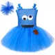 Robe tutu monstre cookie bleu pour filles costume d'Halloween tulle de dessin animé robes de fête