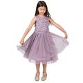 Maya Deluxe Mädchen Girls Sequin Embellished Party Tutu Bridesmaids Wedding Midi Dress With Belt Bow Kleid, Moody Lilac, 7-8 Jahre EU