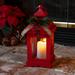 The Holiday Aisle® Alpine Metal & Glass Lantern w/ Warm LED Light Faux Candle in Red | 14 H x 5 W x 5 D in | Wayfair