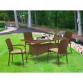 East West Furniture 4 - Person 60.04" Long Outdoor Dining Set w/ Cushions Glass in Brown | 29.92 H x 60.04 W x 36.02 D in | Wayfair OSJU5-02A