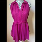 Anthropologie Tops | Anthropologie Sleeveless Bright Pink Belted Tunic W/ Silver Thread Accent | Color: Pink/Silver | Size: S