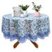 Bungalow Rose Block Print Floral Cotton Round Tablecloth Cotton in Blue | 72 W x 72 D in | Wayfair BC4105C615914EC989A4FDF8EC3CC004