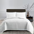 OZMIC King Size Quilted Bedspread Bed Throw 3 Piece Quilt Coverlet + 2 Pillow Shams, Beautiful Silk Border Box Pattern Embossed King Size Bedding Sets, White