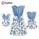 PatPat-Robe bleue à volants pour mère et enfant avec ceinture imprimé floral tenue assortie pour