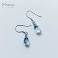 Modian-Boucles d'oreilles pendantes en cristal bleu pour femme breloque en argent regardé 925