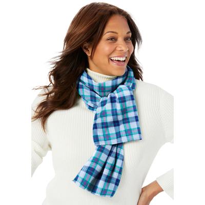 Plus Size Women's Microfleece Scarf by Accessories For All in Ice Blue Plaid