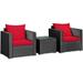 3 PCS Patio Wicker Bistro Set Outdoor Rattan Sofa and Table Set