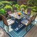 7-Piece Patio Dining Set , 6 Rattan Wicker Armrest Fixed Chairs with Cushion and 1 Metal Table with 2.1'' Umbrella Hole