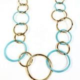 Kate Spade Jewelry | Kate Spade Chain Of Events Turquoise And Gold Tone Hoops Long Necklace | Color: Blue/Gold | Size: Os
