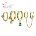 CANNER – boucles d'oreilles en Zircon vert pour femmes ensemble de 4 pièces anneaux plaqué or