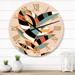 Designart 'Tropical Vintage Leaves On Retro Pink I' Mid-Century Modern wall clock