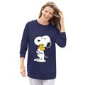 Plus Size Women's Peanuts Women's Long Sleeve Fleece Sweatshirt Navy Snoopy and Woodstock Hugging by Peanuts in Navy Snoopy (Size 4X)