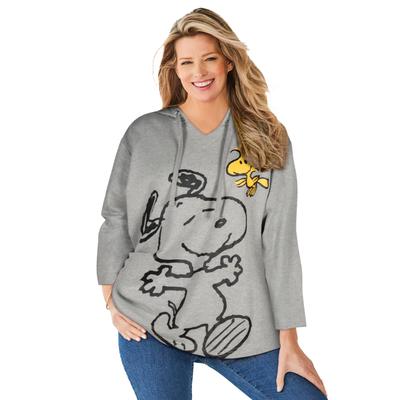 Plus Size Women's Peanuts Women's Hooded Sweatshirt Snoopy and Woodstock by Peanuts in Heather Grey Snoopy Woodstock (Size 22/24)