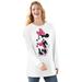 Plus Size Women's Disney Women's Long Sleeve Crew Tee Minnie Mouse Posing by Disney in White Minnie (Size 2X)