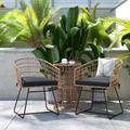 Flash Furniture Dorado Indoor/Outdoor Boho Rattan Rope Bistro Set w/ Side Table & Cushions Wood/Wicker/Rattan in Brown | 16.5 W x 15.75 D in | Wayfair