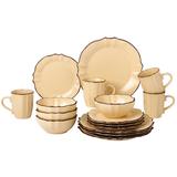 Lorren Home Trends 16 Piece Scalloped Edge Slate Grey Dinnerware Porcelain/Ceramic in Yellow | Wayfair LH538