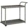 Gracie Oaks Outdoor Bar Cart 2-Tier Serving Cart Rolling Utility Cart PE Rattan in Gray | 38.2 H x 39.4 W x 17.7 D in | Wayfair