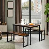 17 Stories 3pcs Dining Table Set For 4 Modern Industrial Counter Height Kitchen Table Set w/ 2 Benches For Dining Room Coffee Wood/Metal | Wayfair