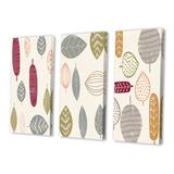 Red Barrel Studio® Japanse Vintage Creative Leaves IV - 3 Piece Wrapped Canvas Painting Set Metal in Gray/Green/Red | 40 H x 60 W x 1 D in | Wayfair