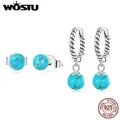 WOSTU – boucles d'oreilles en argent Sterling 925 classiques rondes Turquoise pour femmes