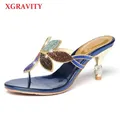 XGRAVITY-Escarpins à talons fins pour femmes chaussures d'été sexy design en biscuits cristal